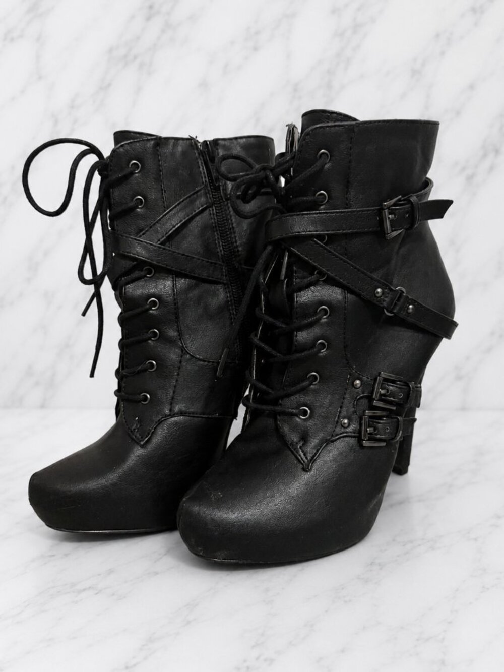 ALDO Black Platform Lace-Up Stiletto Ankle Boots
